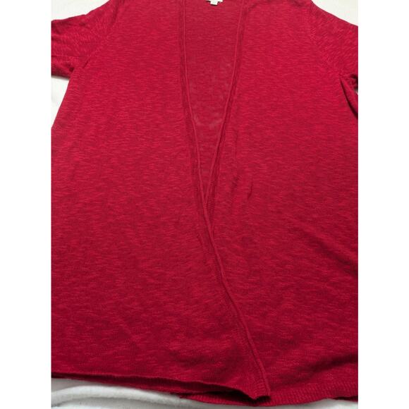 J. Jill Cardigan XL Tall Linen Cotton Red Knit Open Front Tunic Beachy Casual - Picture 6 of 9